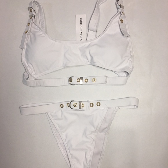 Sexy white straps buckle swimsuit bikini - Picture 2 of 4